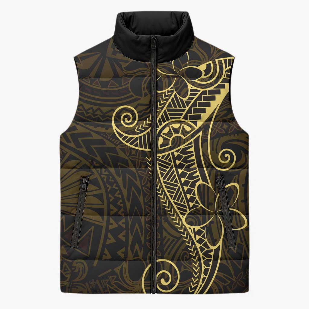 Black Gold Polynesian Tribal Sleeveless Puffer Jacket - Polynesian Pride