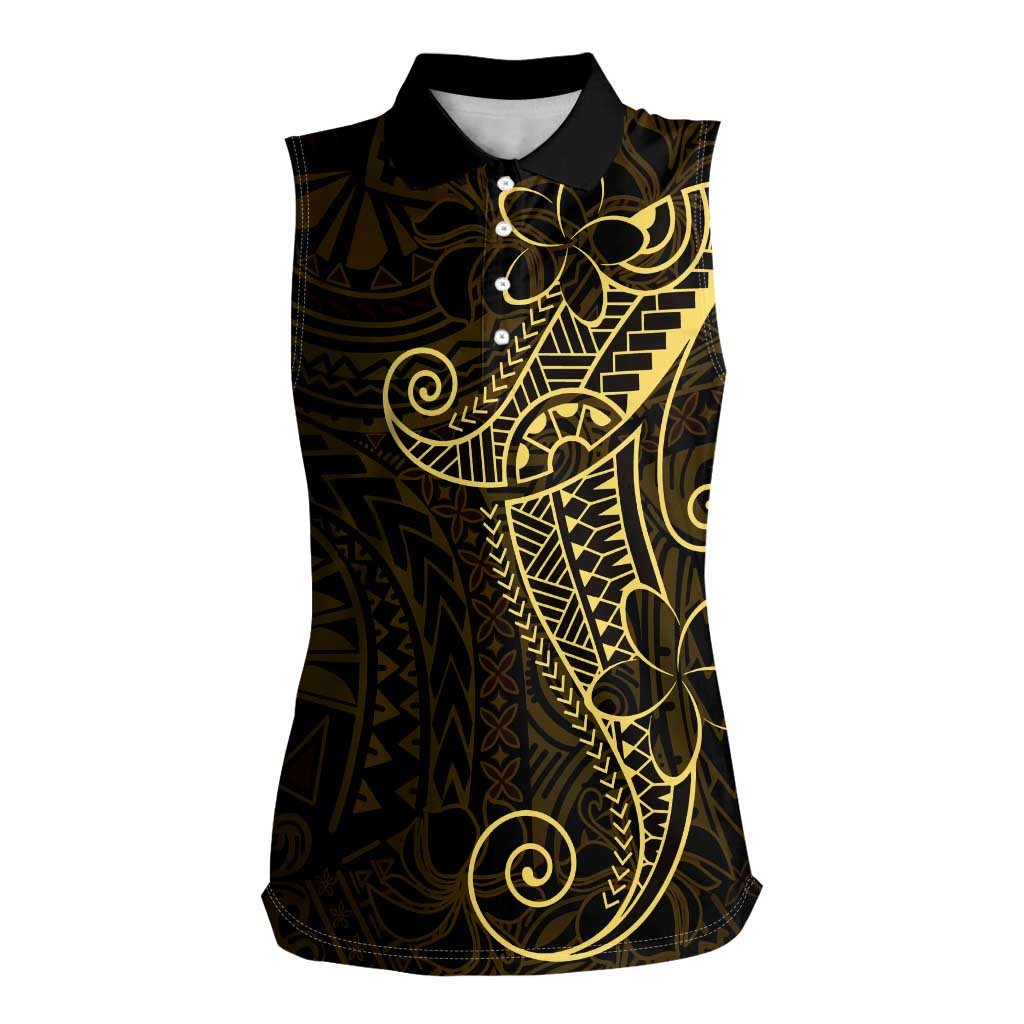 Black Gold Polynesian Tribal Women Sleeveless Polo Shirt - Polynesian Pride