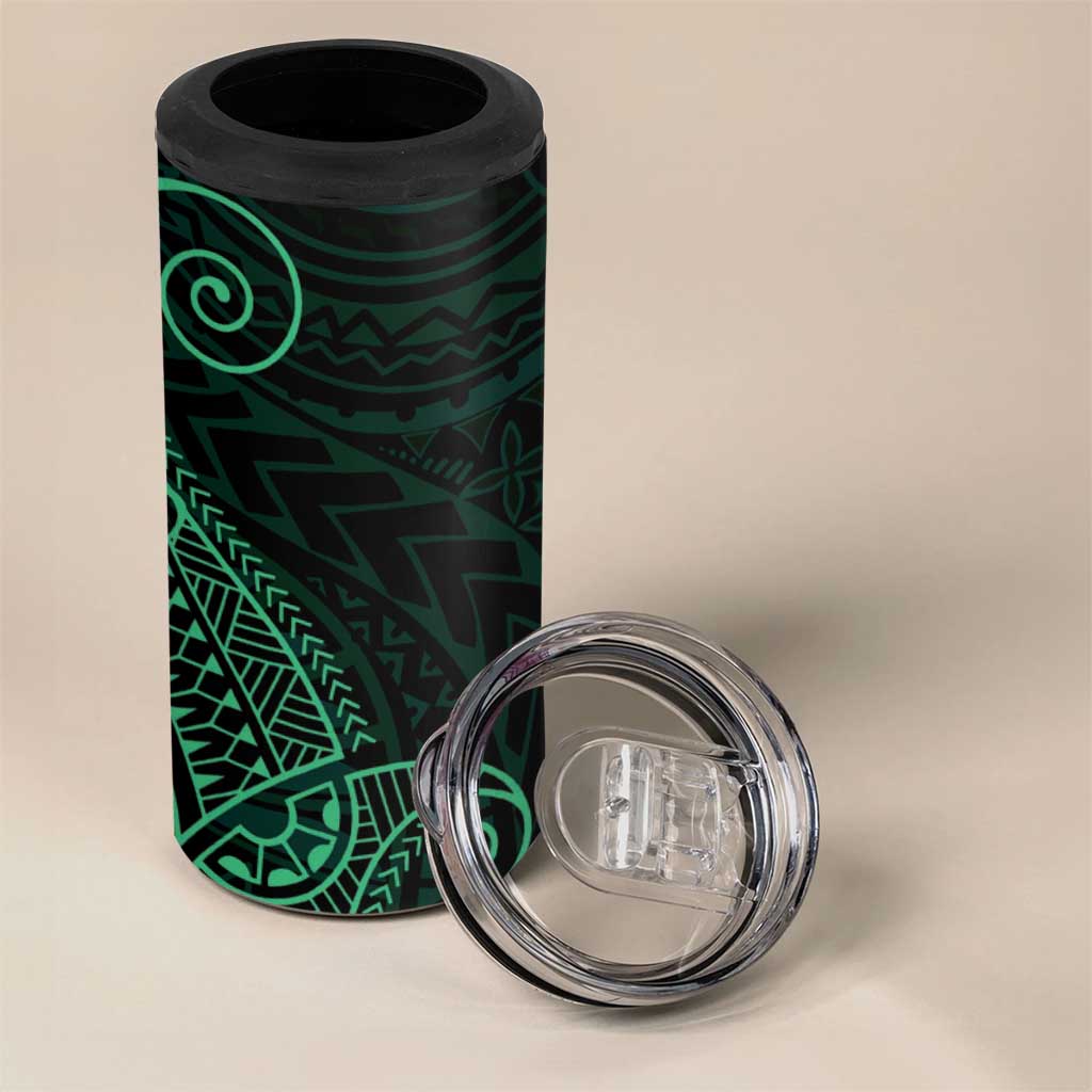 Black Green Polynesian Tribal 4 in 1 Can Cooler Tumbler - Polynesian Pride