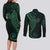 Black Green Polynesian Tribal Couples Matching Long Sleeve Bodycon Dress and Long Sleeve Button Shirt - Polynesian Pride