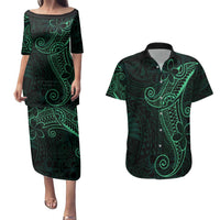 Black Green Polynesian Tribal Couples Matching Puletasi and Hawaiian Shirt - Polynesian Pride