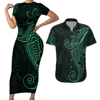 Black Green Polynesian Tribal Couples Matching Short Sleeve Bodycon Dress and Hawaiian Shirt - Polynesian Pride