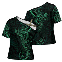 Black Green Polynesian Tribal Cross Shoulder Shirt - Polynesian Pride