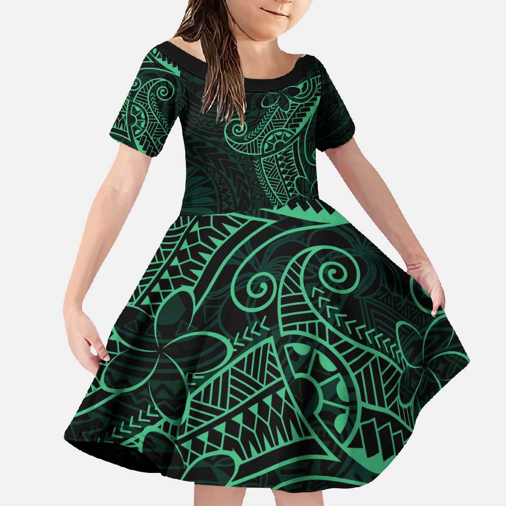 Black Green Polynesian Tribal Family Matching Mermaid Dress and Hawaiian Shirt - Polynesian Pride