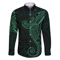 Black Green Polynesian Tribal Family Matching Off The Shoulder Long Sleeve Dress and Hawaiian Shirt - Polynesian Pride