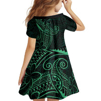 Black Green Polynesian Tribal Family Matching Off Shoulder Maxi Dress and Hawaiian Shirt - Polynesian Pride