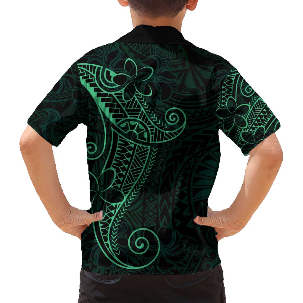 Black Green Polynesian Tribal Family Matching Off Shoulder Short Dress and Hawaiian Shirt - Polynesian Pride
