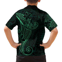 Black Green Polynesian Tribal Family Matching Off Shoulder Short Dress and Hawaiian Shirt - Polynesian Pride