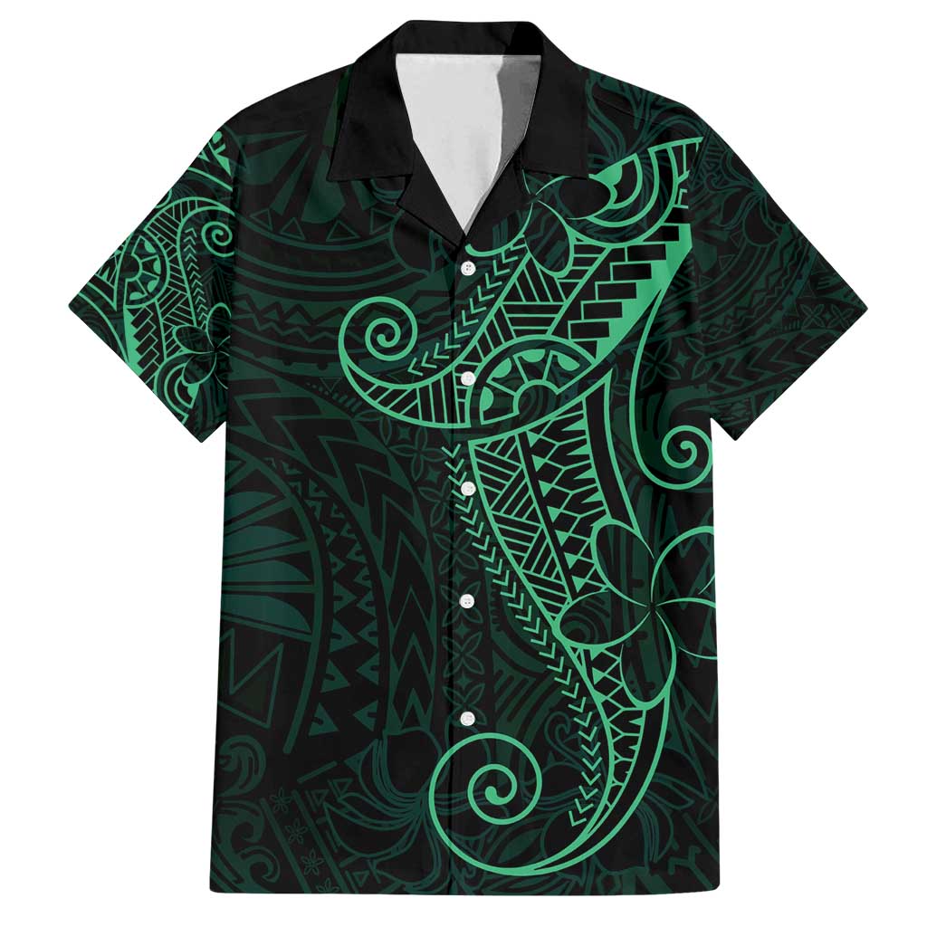 Black Green Polynesian Tribal Family Matching Off Shoulder Short Dress and Hawaiian Shirt - Polynesian Pride