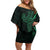 Black Green Polynesian Tribal Family Matching Off Shoulder Short Dress and Hawaiian Shirt - Polynesian Pride