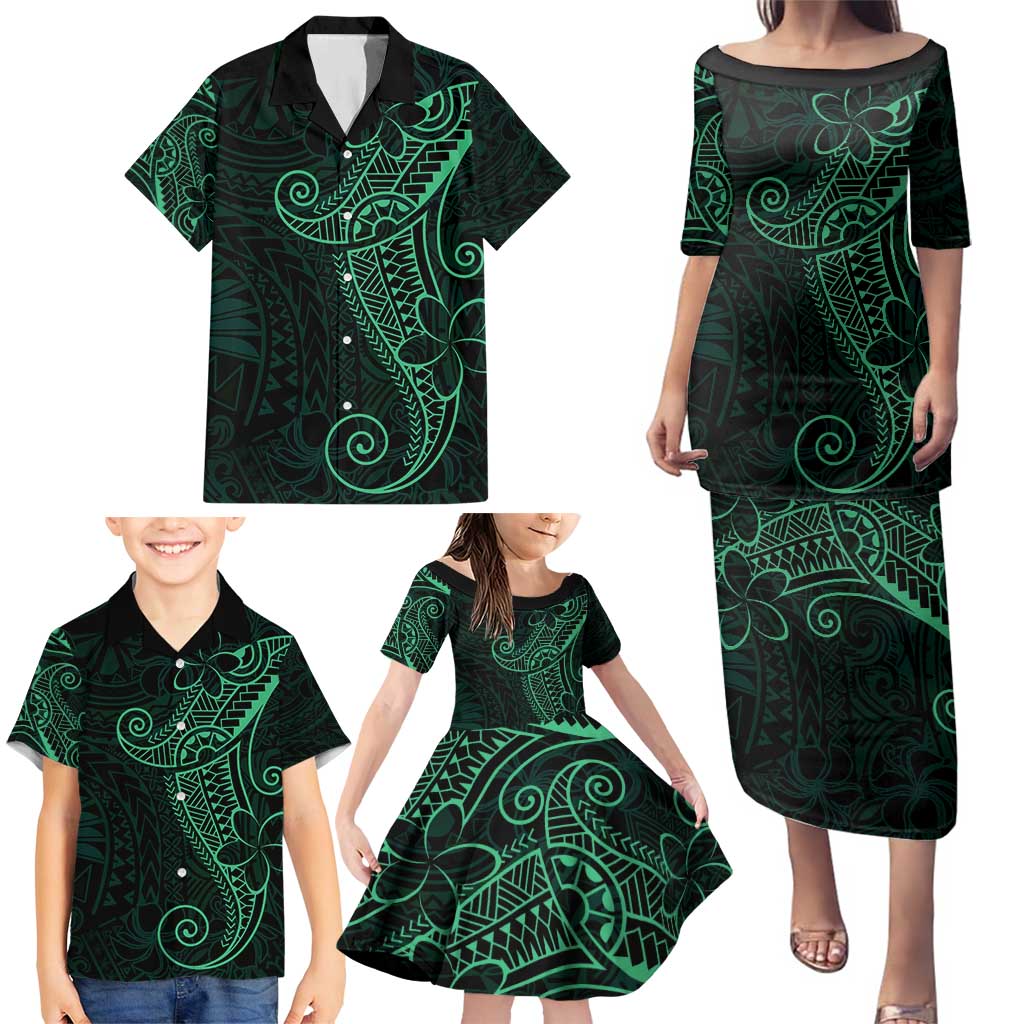 Black Green Polynesian Tribal Family Matching Puletasi and Hawaiian Shirt - Polynesian Pride
