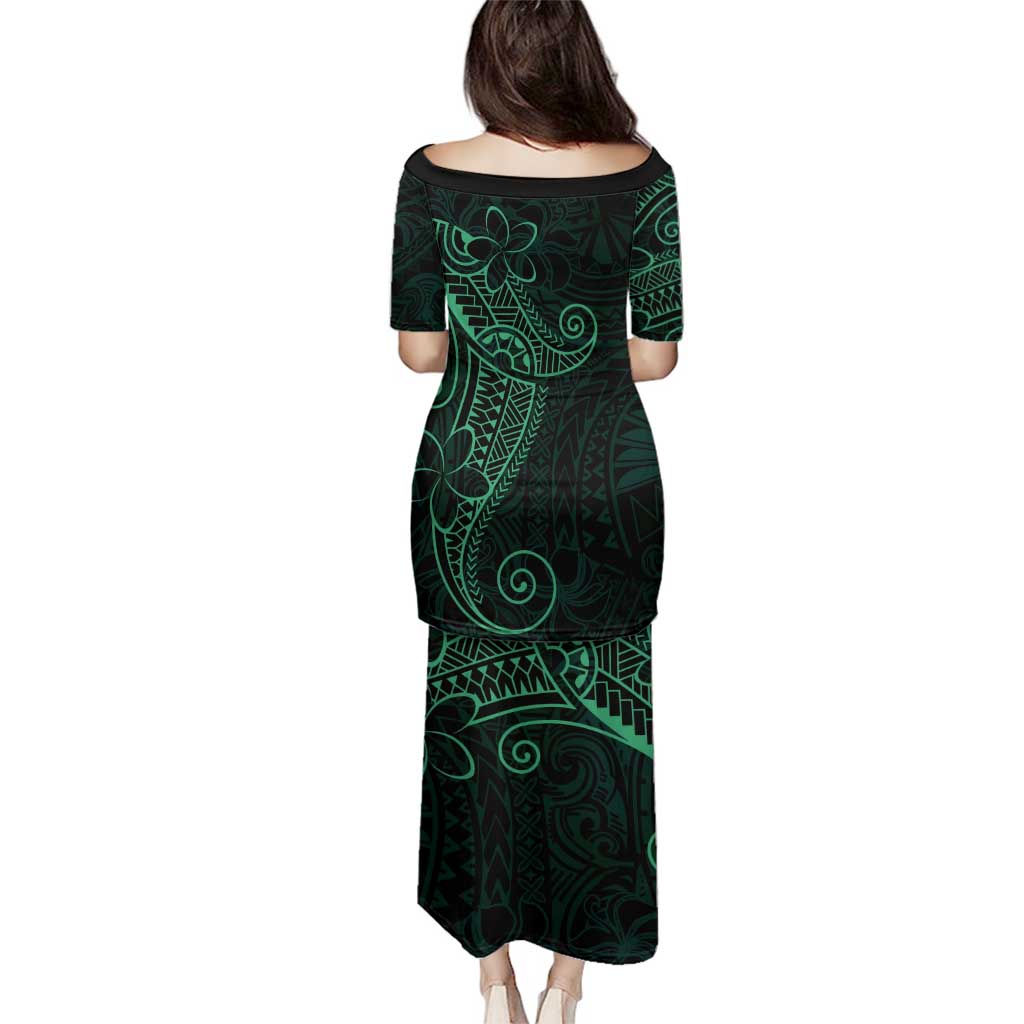 Black Green Polynesian Tribal Family Matching Puletasi and Hawaiian Shirt - Polynesian Pride