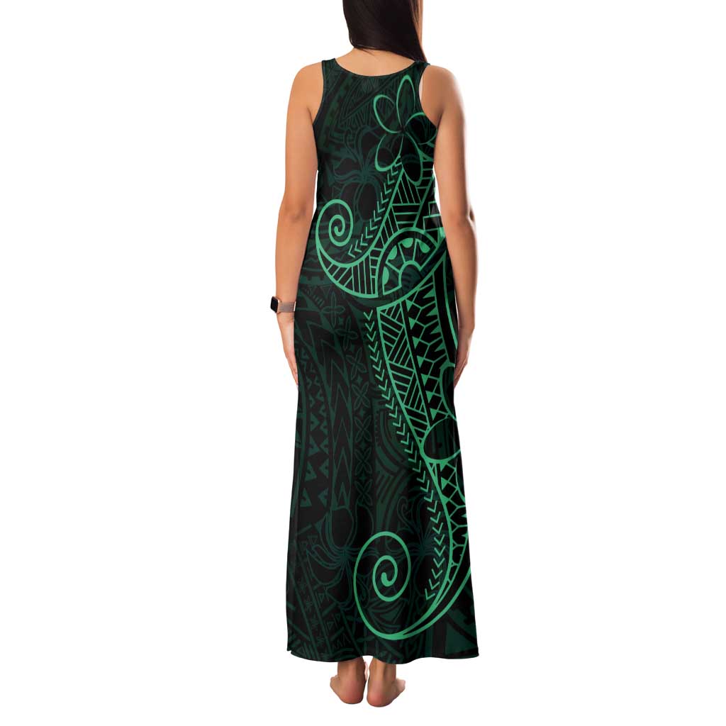 Black Green Polynesian Tribal Family Matching Tank Maxi Dress and Hawaiian Shirt - Polynesian Pride