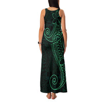 Black Green Polynesian Tribal Family Matching Tank Maxi Dress and Hawaiian Shirt - Polynesian Pride