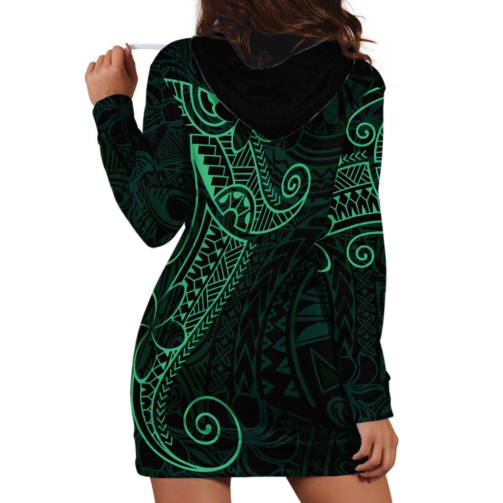Black Green Polynesian Tribal Hoodie Dress LT9 - Polynesian Pride