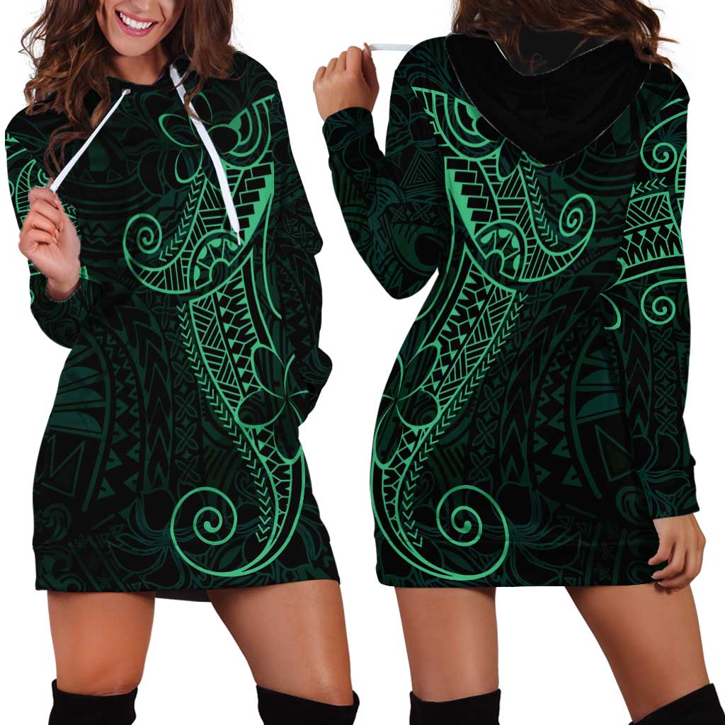 Black Green Polynesian Tribal Hoodie Dress LT9 - Polynesian Pride