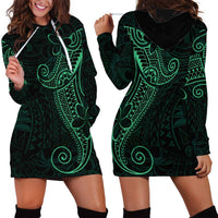 Black Green Polynesian Tribal Hoodie Dress LT9 - Polynesian Pride