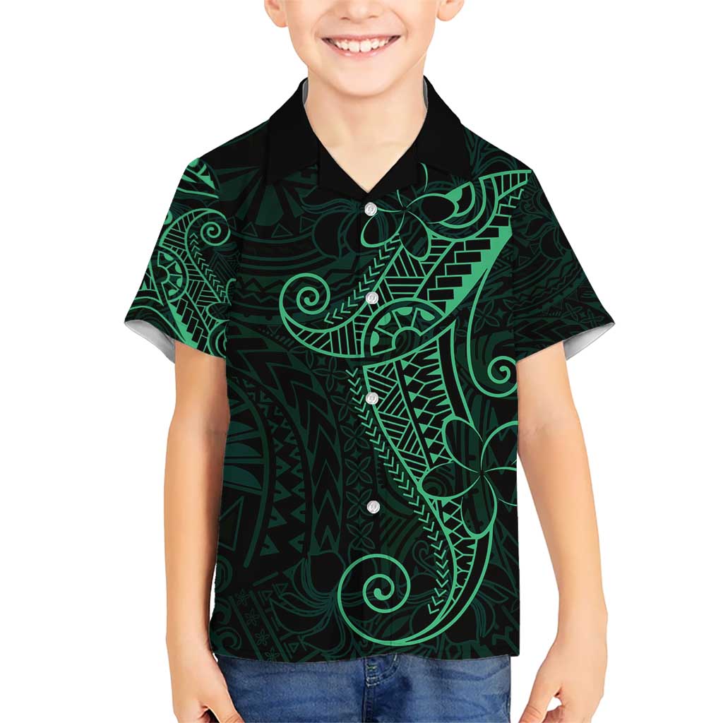 Black Green Polynesian Tribal Kid Hawaiian Shirt LT9 Kid Green - Polynesian Pride