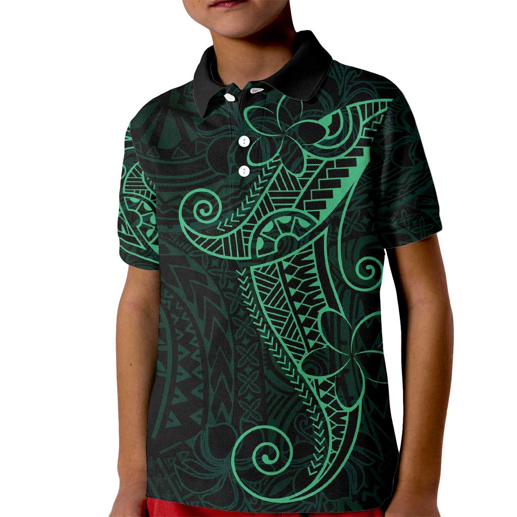 Black Green Polynesian Tribal Kid Polo Shirt LT9 Kid Green - Polynesian Pride