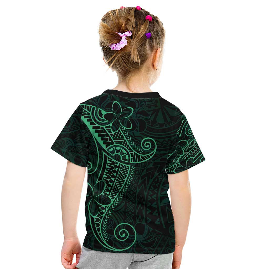 Black Green Polynesian Tribal Kid T Shirt - Polynesian Pride
