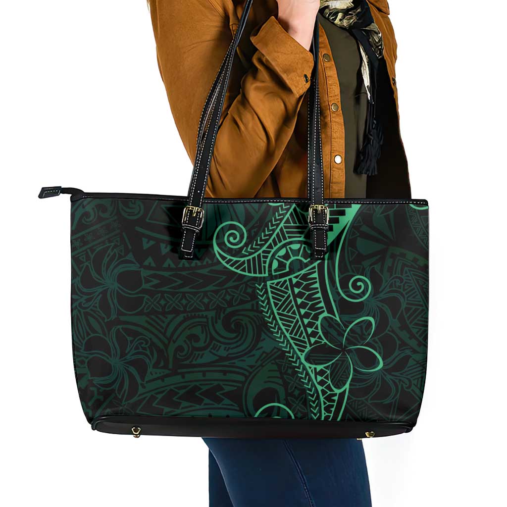 Black Green Polynesian Tribal Leather Tote Bag LT9 - Polynesian Pride