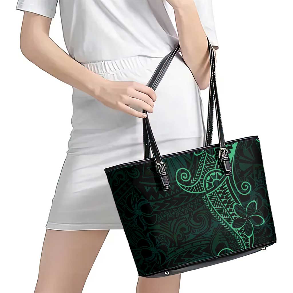 Black Green Polynesian Tribal Leather Tote Bag LT9 - Polynesian Pride