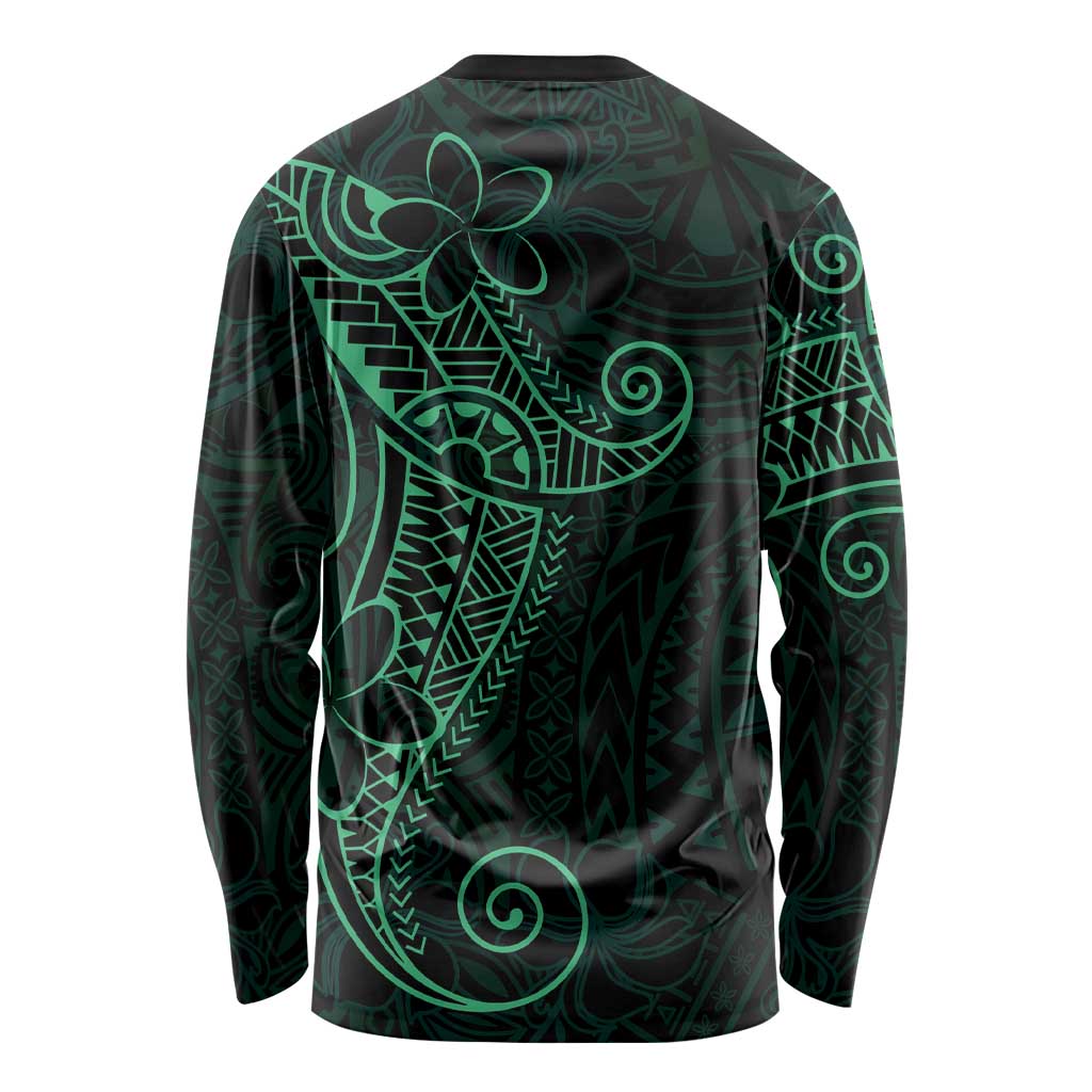 Black Green Polynesian Tribal Long Sleeve Shirt LT9 - Polynesian Pride
