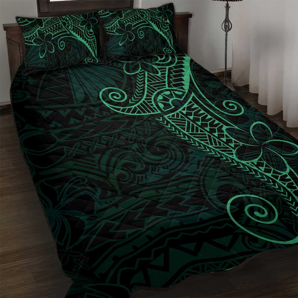 Black Green Polynesian Tribal Quilt Bed Set LT9 Green - Polynesian Pride