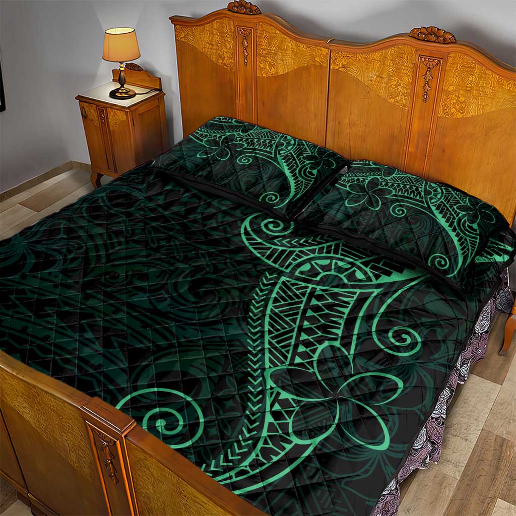 Black Green Polynesian Tribal Quilt Bed Set - Polynesian Pride