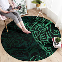Black Green Polynesian Tribal Round Carpet - Polynesian Pride