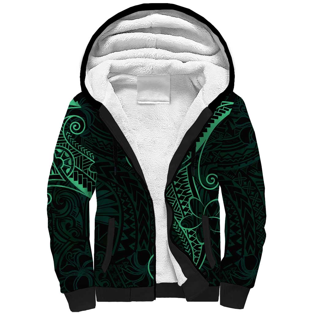 Black Green Polynesian Tribal Sherpa Hoodie - Polynesian Pride