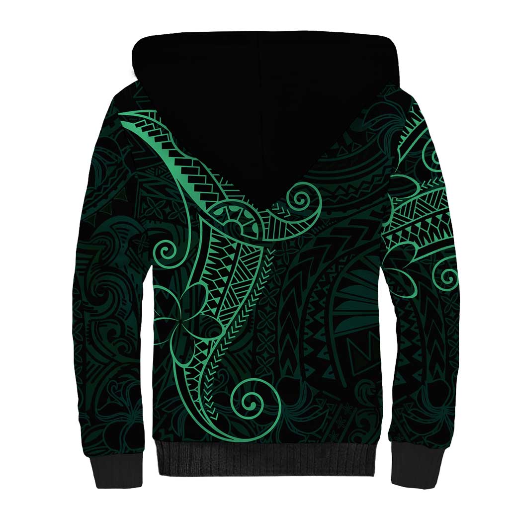 Black Green Polynesian Tribal Sherpa Hoodie - Polynesian Pride