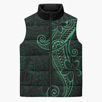 Black Green Polynesian Tribal Sleeveless Puffer Jacket - Polynesian Pride