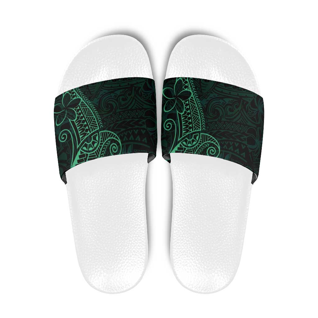 Black Green Polynesian Tribal Slide Sandals - Polynesian Pride