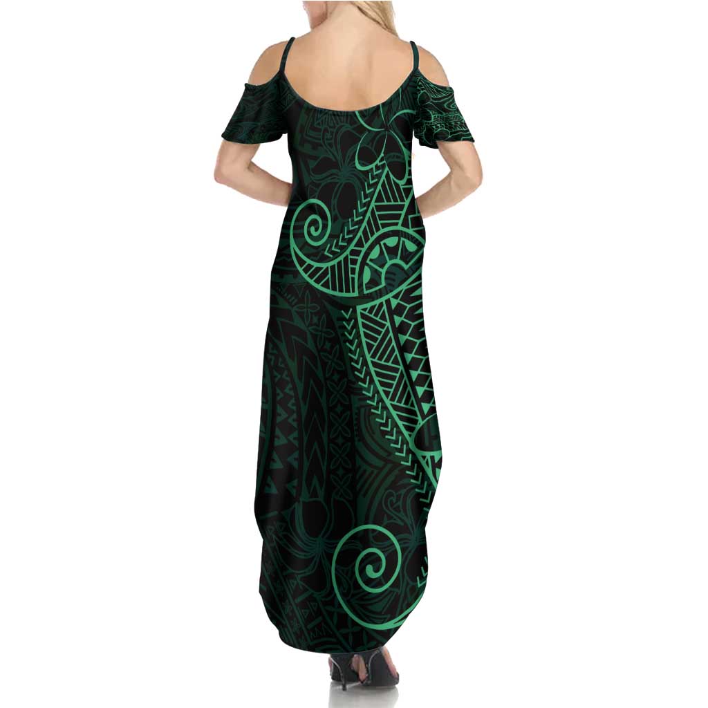 Black Green Polynesian Tribal Summer Maxi Dress - Polynesian Pride