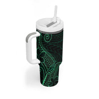 Black Green Polynesian Tribal Tumbler With Handle - Polynesian Pride