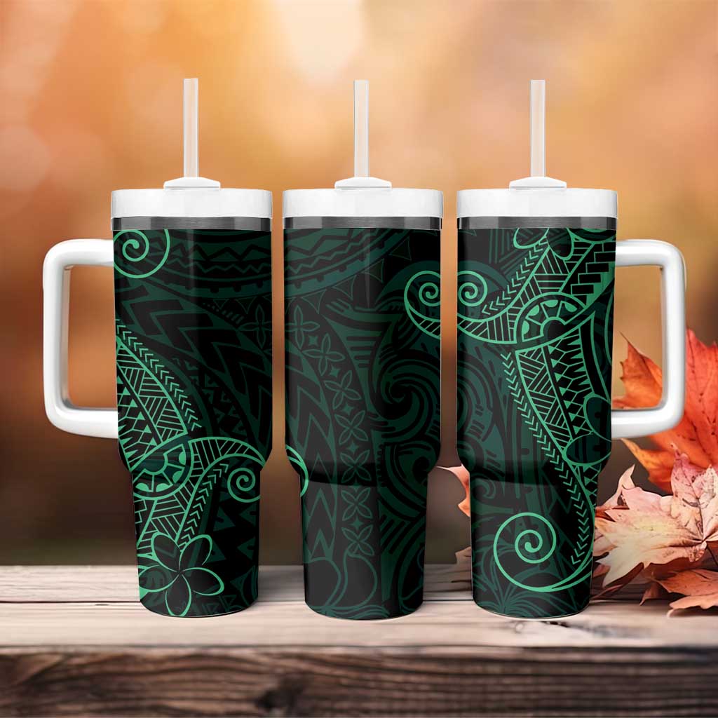 Black Green Polynesian Tribal Tumbler With Handle - Polynesian Pride