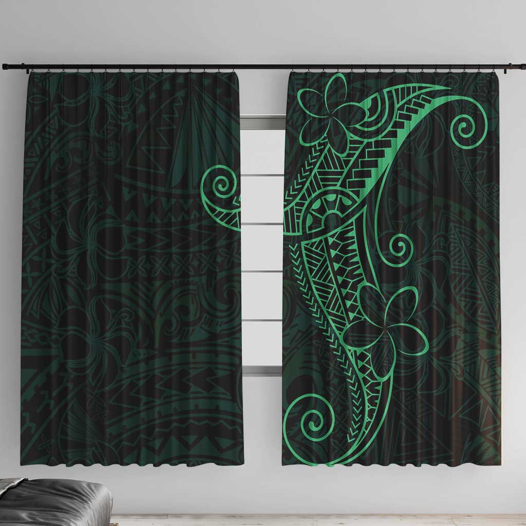 Black Green Polynesian Tribal Window Curtain LT9 With Hooks Green - Polynesian Pride