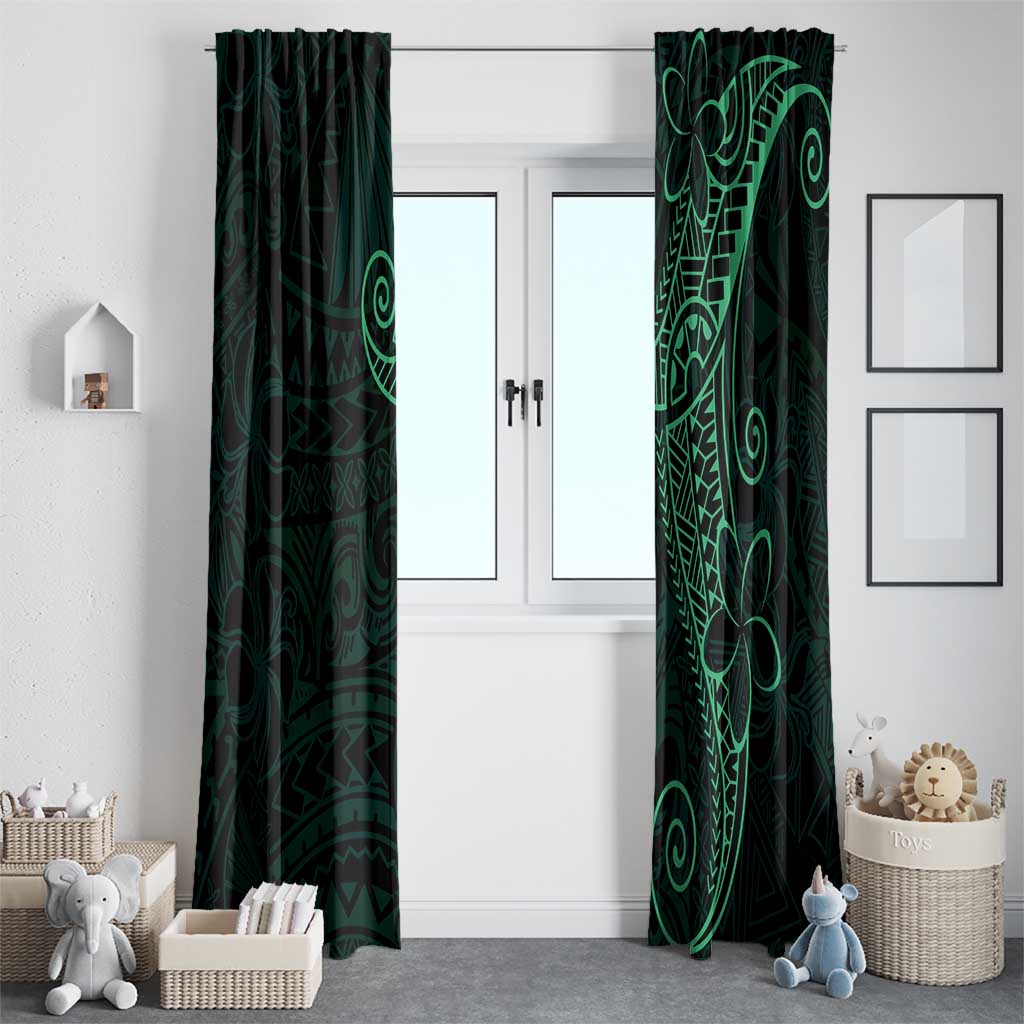 Black Green Polynesian Tribal Window Curtain - Polynesian Pride