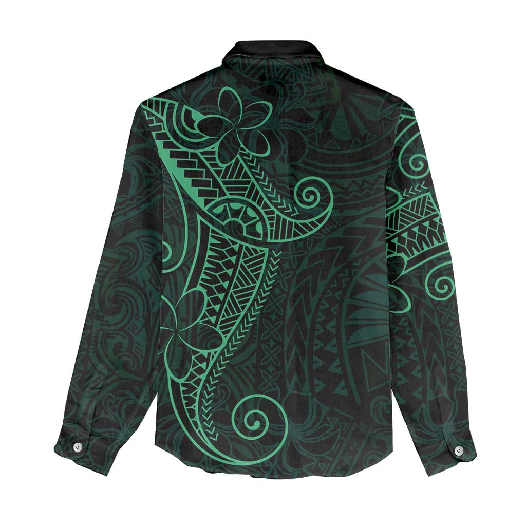 Black Green Polynesian Tribal Women Casual Shirt - Polynesian Pride