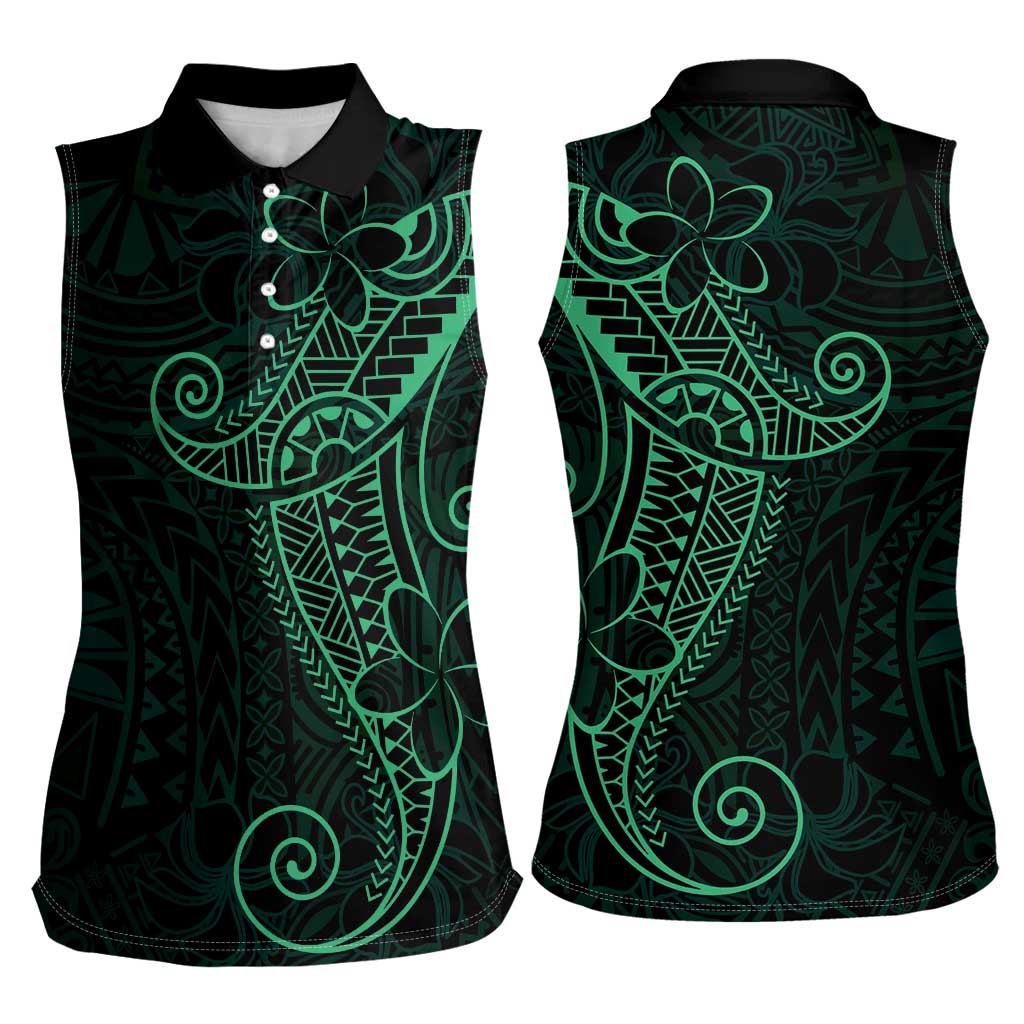 Black Green Polynesian Tribal Women Sleeveless Polo Shirt - Polynesian Pride
