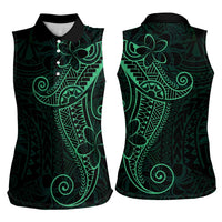 Black Green Polynesian Tribal Women Sleeveless Polo Shirt - Polynesian Pride