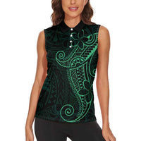 Black Green Polynesian Tribal Women Sleeveless Polo Shirt - Polynesian Pride
