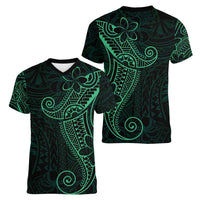 Black Green Polynesian Tribal Women V-Neck T-Shirt - Polynesian Pride