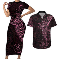 Black Pink Polynesian Tribal Couples Matching Short Sleeve Bodycon Dress and Hawaiian Shirt - Polynesian Pride