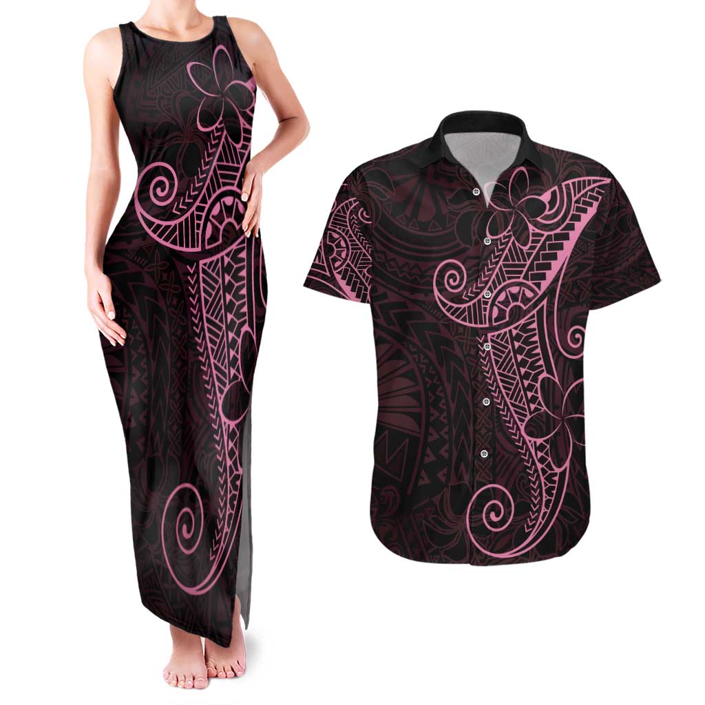 Black Pink Polynesian Tribal Couples Matching Tank Maxi Dress and Hawaiian Shirt - Polynesian Pride