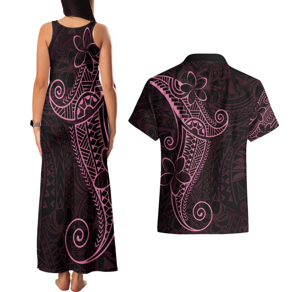 Black Pink Polynesian Tribal Couples Matching Tank Maxi Dress and Hawaiian Shirt - Polynesian Pride