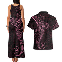 Black Pink Polynesian Tribal Couples Matching Tank Maxi Dress and Hawaiian Shirt - Polynesian Pride