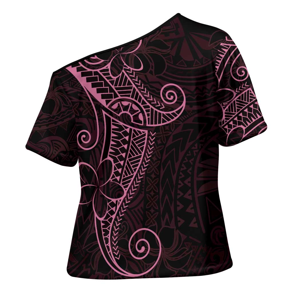 Black Pink Polynesian Tribal Cross Shoulder Shirt - Polynesian Pride