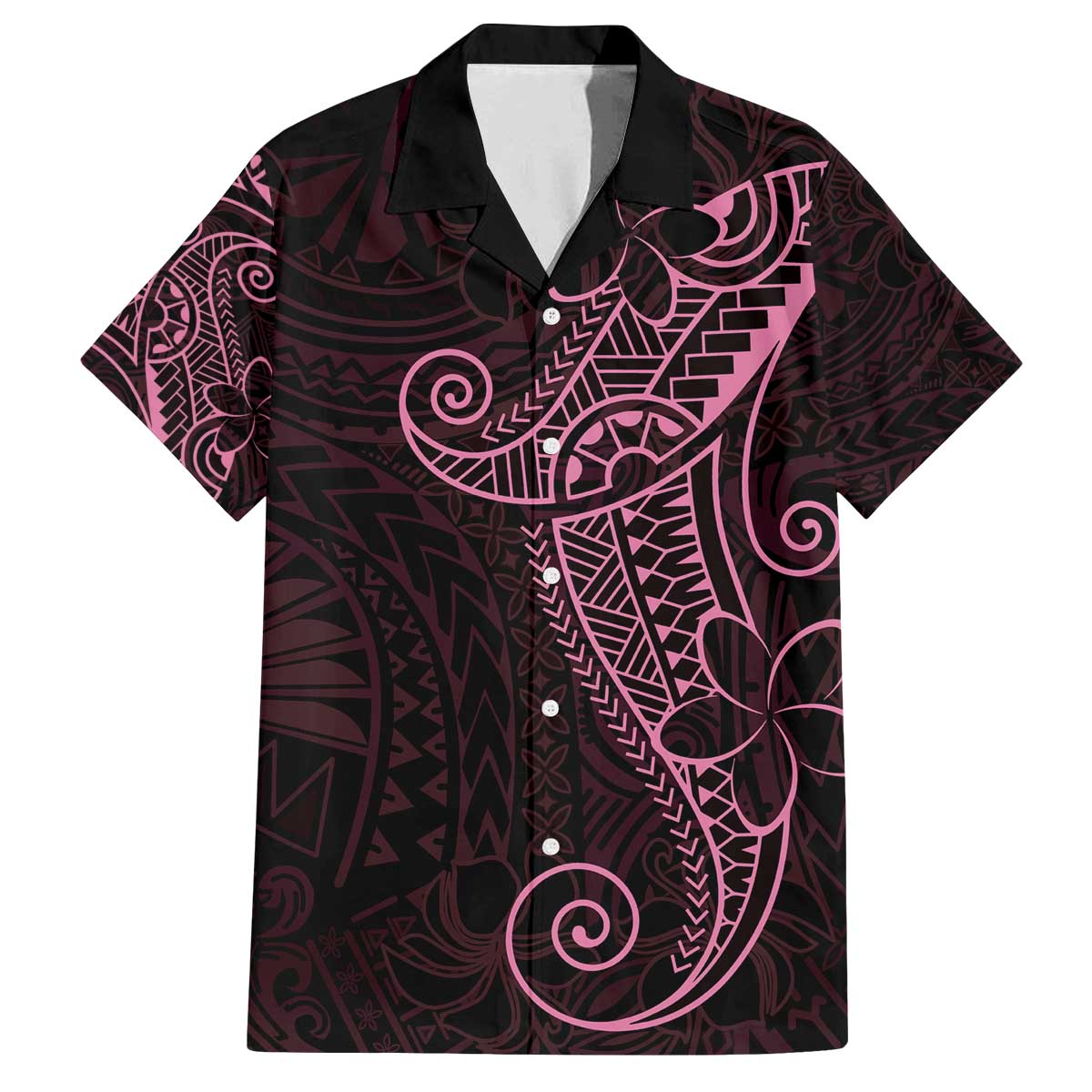 Black Pink Polynesian Tribal Family Matching Off The Shoulder Long Sleeve Dress and Hawaiian Shirt - Polynesian Pride
